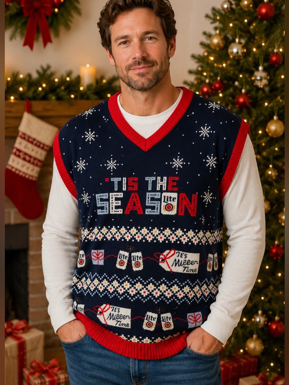 Miller Lite Christmas Sweater Vest Ugly Holiday Beer Fair Isle Novelty XXXL Big